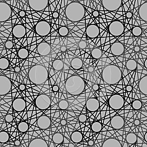 Seamless vector pattern with lines and circles. Black and gray.