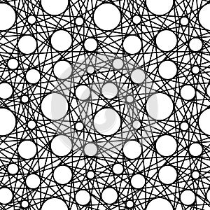 Seamless vector pattern with lines and circles. Black and white.
