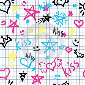 Seamless vector pattern notebook with drawing. Vector background photo