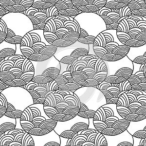 Seamless vector pattern. Ornamental linear background with circles. Decorative hand drawn repeating texture .