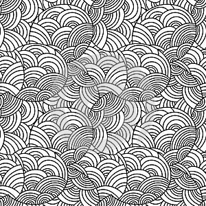 Seamless vector pattern. Ornamental linear background with circles. Decorative hand drawn repeating texture .