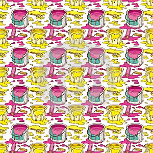 Seamless Vector Pattern with Paint and Paintbrushes