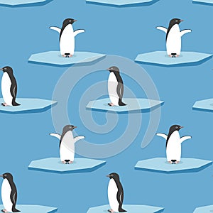 Seamless vector pattern with penguins standing on stylized glacier