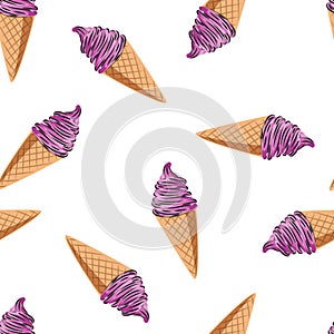 Seamless vector pattern with pink ice cream. Background for cards, invitations, wedding or baby shower albums and