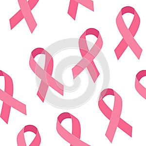 Seamless vector pattern with pink ribbon for World Breast Cancer Awareness Month