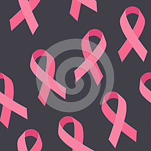 Seamless vector pattern with pink ribbon for World Breast Cancer Awareness Month