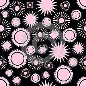 Seamless vector pattern, the pink sun on a black