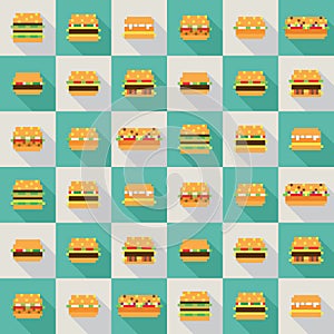 Seamless vector pattern of pixel burgers