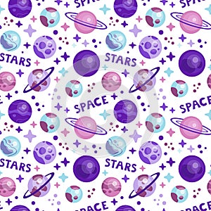 Seamless vector pattern of planets, stars and other cosmic elements