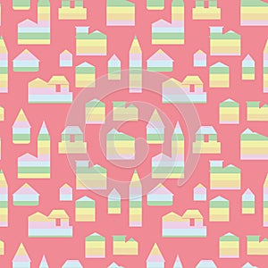Seamless vector pattern with rainbow buildings photo