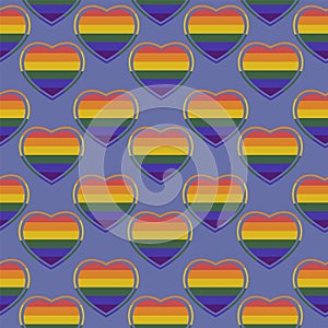 Seamless vector pattern with rainbow hearts. Gay pride flag colored illustration.