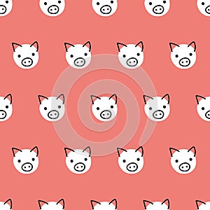 Seamless vector pattern repeat pigs. Cute polka dot pig faces background white on coral red. Geometric kids design. For fabric,
