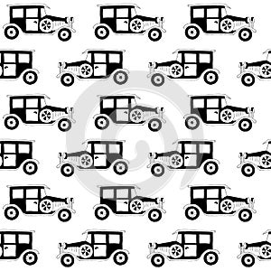 Seamless vector pattern with retro , vintage cars. Black and white silhouettes