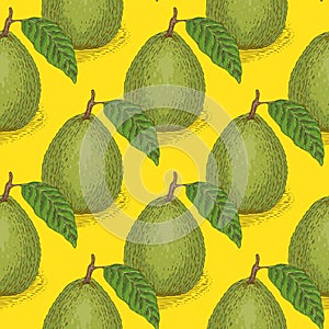 Seamless Vector Pattern with Ripe Guava with Leaf