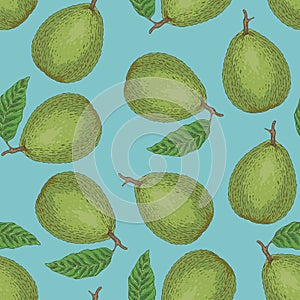 Seamless Vector Pattern with Ripe Guava with Leaf