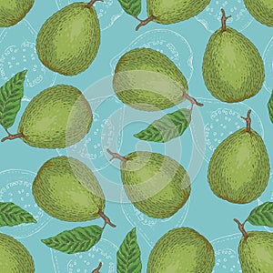 Seamless Vector Pattern with Ripe Guava with Leaf