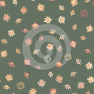 Seamless vector pattern with scattered stylized ornamental chintz inspired flowers