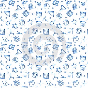 Seamless vector pattern with School blue linear icons