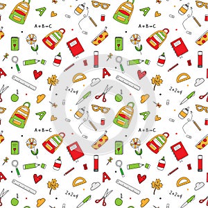 Seamless vector pattern with school stuff. Back to school background.