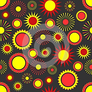Seamless vector pattern, the sun on a black