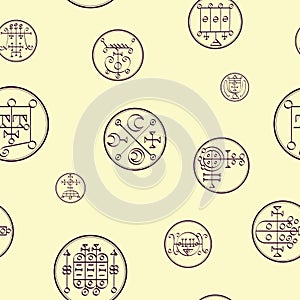 Seamless vector pattern with symbols of demons photo