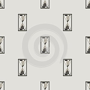 Seamless vector pattern. Symmetrical background with sandglasses on the grey backdrop