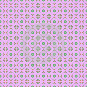 Seamless vector pattern. Symmetrical geometric abstract background with rhombus and circles in pink colors.