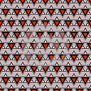 Seamless vector pattern. Symmetrical geometric background with triangles in red, black and grey colors.