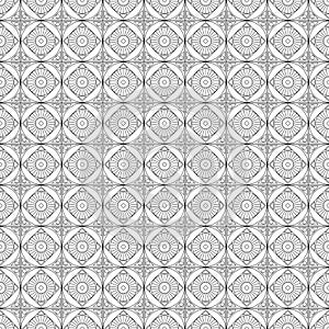 Seamless vector pattern. Symmetrical geometric black and white background with squares. Decorative repeating ornament