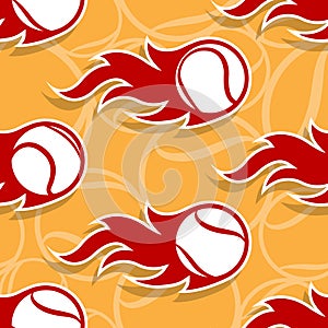 Seamless vector pattern with tennis ball icons and flames.