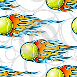 Seamless vector pattern with tennis ball icons and flames.