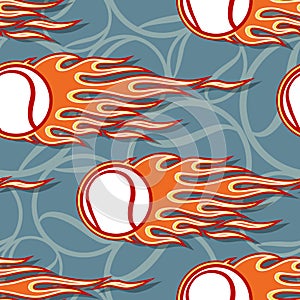 Seamless vector pattern with tennis ball icons and flames.