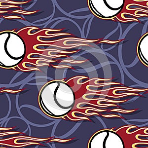 Seamless vector pattern with tennis ball icons and flames.