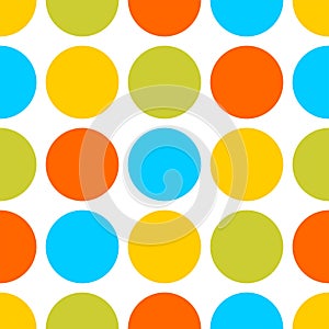 Seamless vector pattern or texture with spring, colorful polka dots on white background