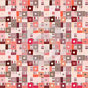 Seamless vector pattern. Textured geometrical drawn background with figures, squares, circle, dots lines, rectangles. Print for