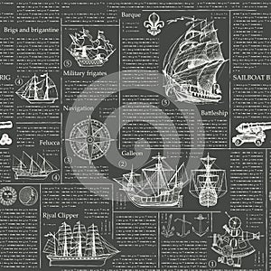seamless vector pattern on theme of sailing ships and sea travel