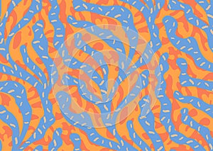 Seamless vector pattern with trailing corals and algae. Trendy peach fuzz pantone, apricot crush, blue, orange colors