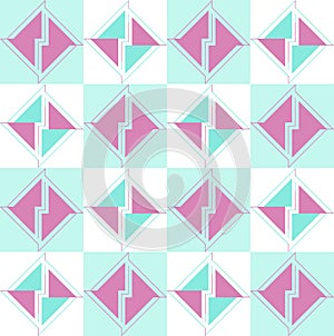 Seamless vector pattern with two-tone geometric design consisting of green and plum triangles