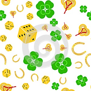 Seamless vector pattern on white background with symbols of good luck