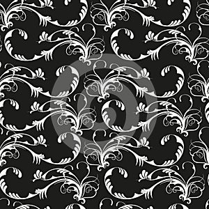 Seamless vector pattern with white curls on a black background