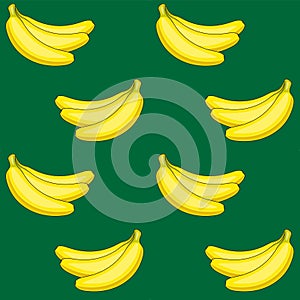 Seamless vector pattern of yellow bananas on a greenbackground. Yellow fruit