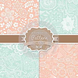 4 seamless vector patterns. Shabby chic. Floral patterns (seamlessly tiling). Can be used for wallpaper, pattern fills, web page