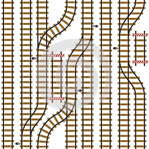 Seamless vector railroad pattern. Top view path background. Urban map plan. Roadmap rail illustration.
