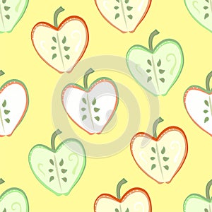 Seamless vector repeating fruit pattern of cross sectioned red and green apples