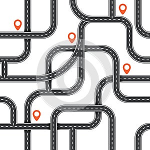 Seamless vector road pattern. Top view path background. Urban map plan. Roadmap highway illustration.