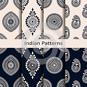 Seamless vector set of eight indian element patterns. seamless template in swatch panel. design for print, textile, woodblo