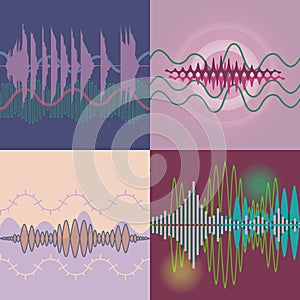 Seamless vector Sound Waves Set. Audio equalizer technology, pulse musical. Vector Illustration
