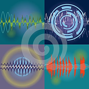 Seamless vector Sound Waves Set. Audio equalizer technology, pulse musical. Vector Illustration.