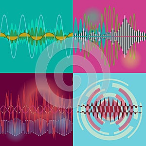 Seamless vector Sound Waves Set. Audio equalizer technology, pulse musical. Vector Illustration.