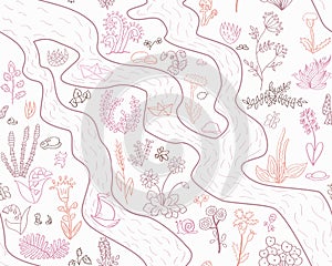 Seamless vector spring pattern with flowers and paper ships